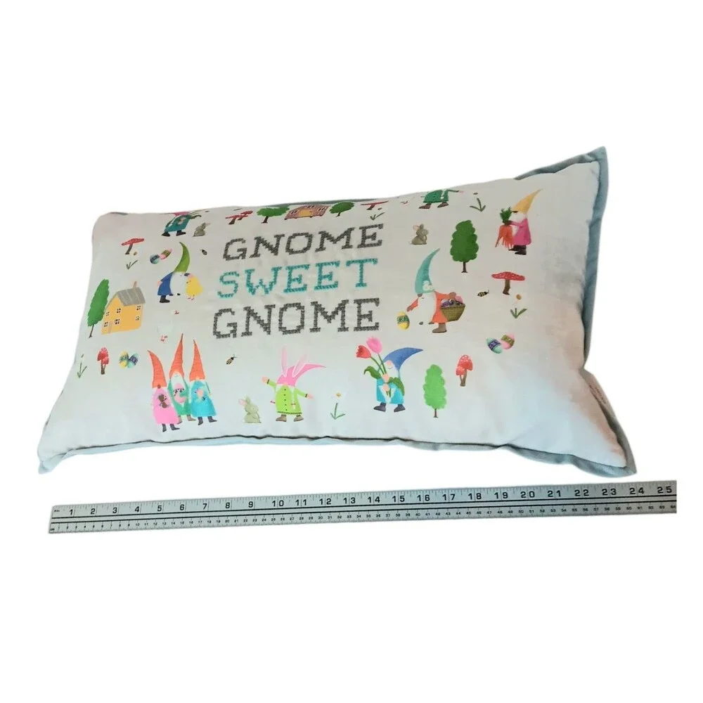 Isaac Mizrahi Gnome Sweet Gnome Feather Pillow Spring Easter Flowers Mushrooms